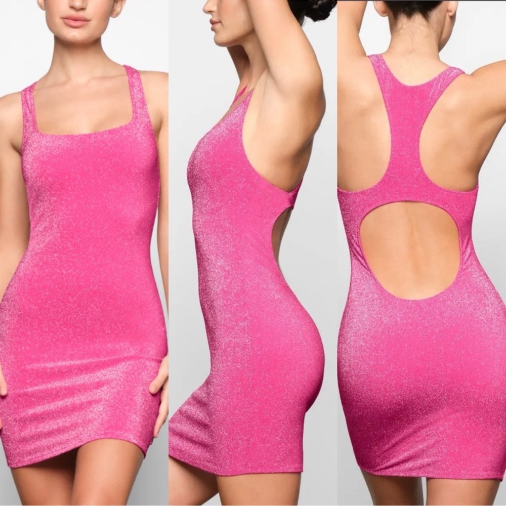 NWT Skims Womens Glitter Swim Metallic Dress Magenta